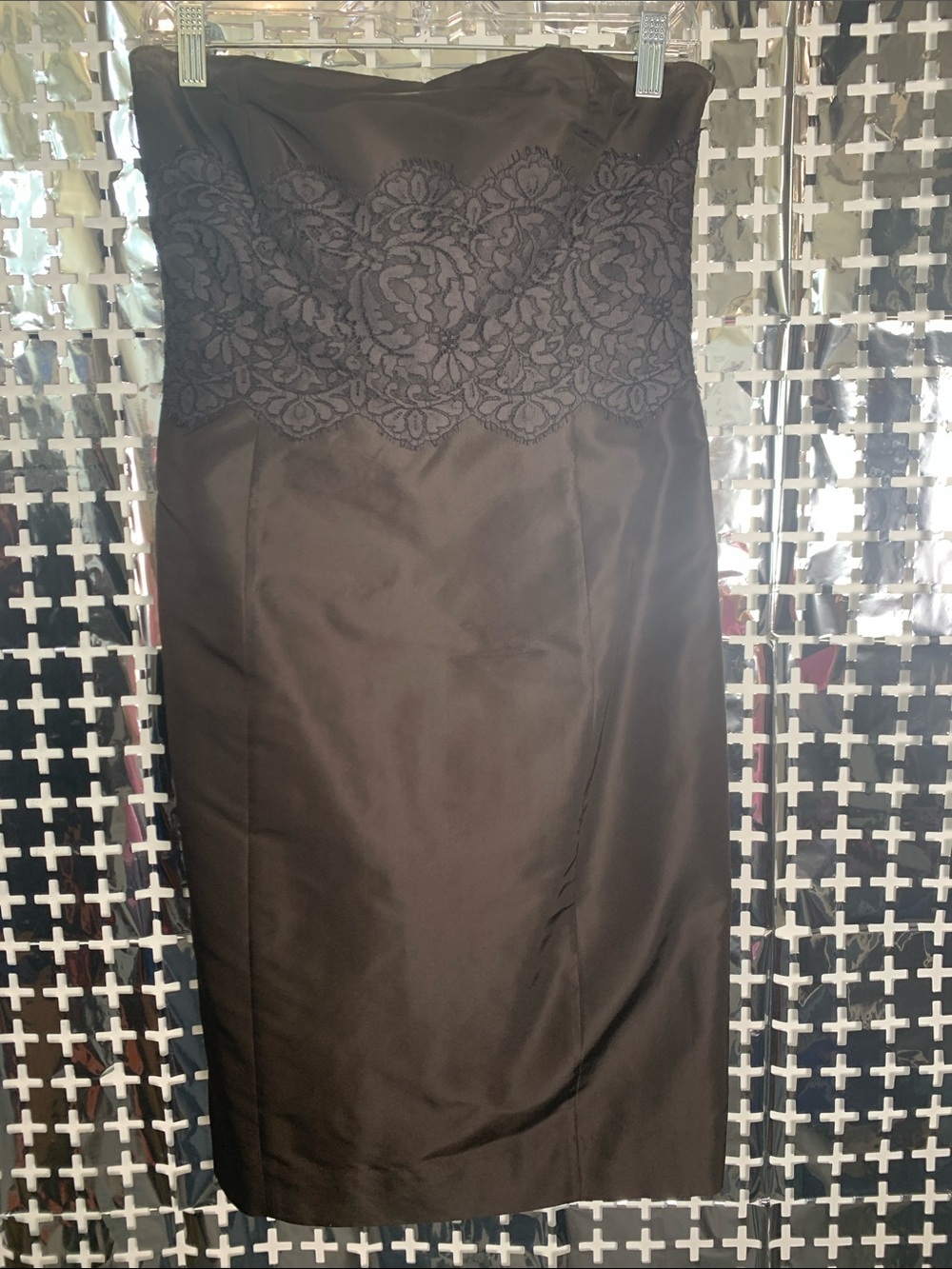 Strapless Black Lace-Trim Sheath Dress
